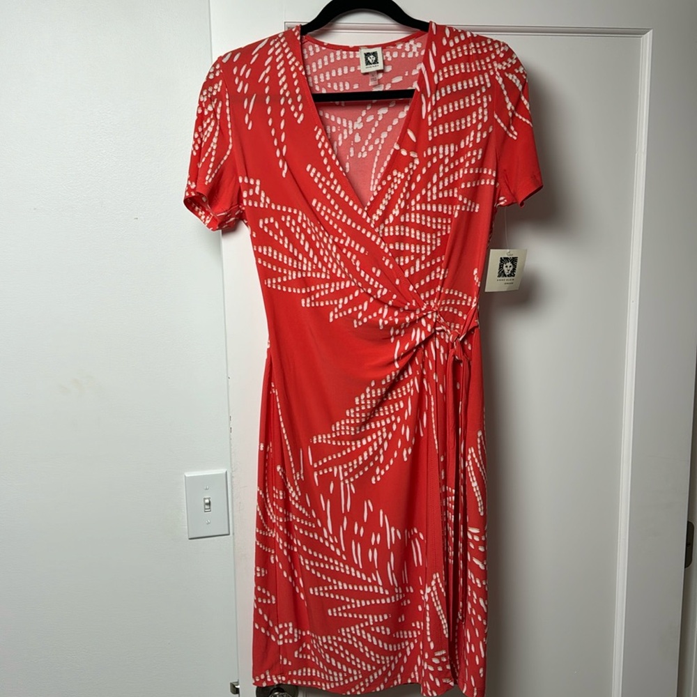 Anne Klein Wrap Dress NWT - red, white, tan dots